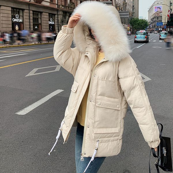 

women's down & parkas ladies fashion casual winter women jacket korean style slim thick cotton padded warm fur hooded coat gl8e, Black