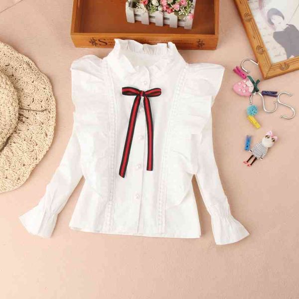 Новое поступление девочек блузки осенние детская одежда белая мандарин воротник блузка для обратно в школьные рубашки для подростков детские топы 210331