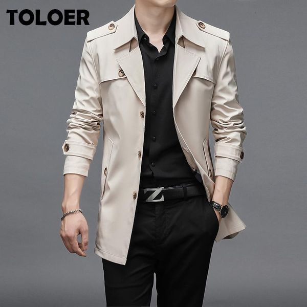 

men's trench coats brand autumn men superior quality buttons male fashion outerwear jackets windbreaker mens long business jacket 5xl, Tan;black