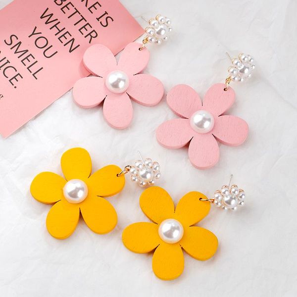 

Dangle & Chandelier Lifefontier Korean Cute Wooden Sun Flower Pendant Drop Earrings For Women Simple Pearl Party Jewelry Gifts, Silver