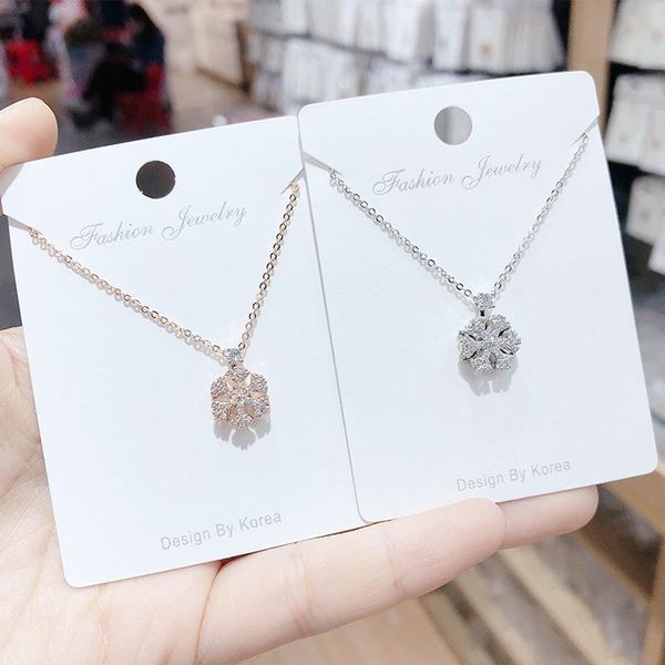 

pendant necklaces women necklace rotating crystal snowflake collarbone chain, Silver