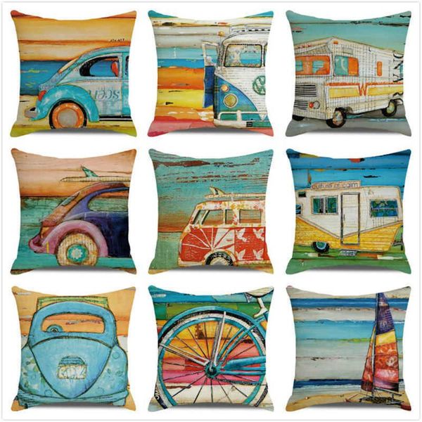 

pillow case irisbell watercolor car printed pillowcase home square fashion comfortable sofa couch soft linen cushion cover