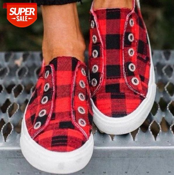 

women's flat canvas shoes large size casual plaid couples 35-43 #zq4g, Black