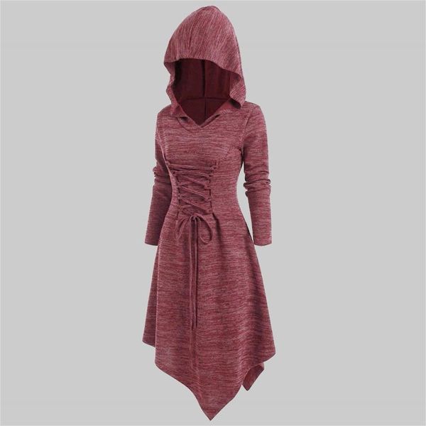 

casual dresses lace up asymmetric hooded dress women solid color irregular hoodie oversized loose pullover party 40#, Black;gray