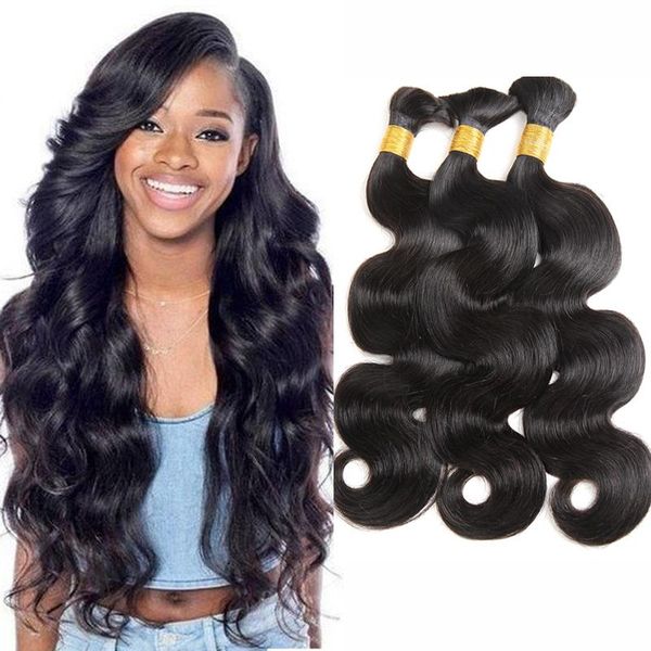 

human hair bulks remy brazilian body wave braiding for women 3 bundles crochet braids natural color 1#/2#/4#, Black