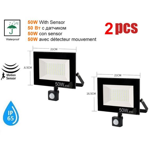 

floodlights 1-2pcs 220v 10-100w led floodlight spotlight exterior street wall reflector waterproof lights light pir motion sensor