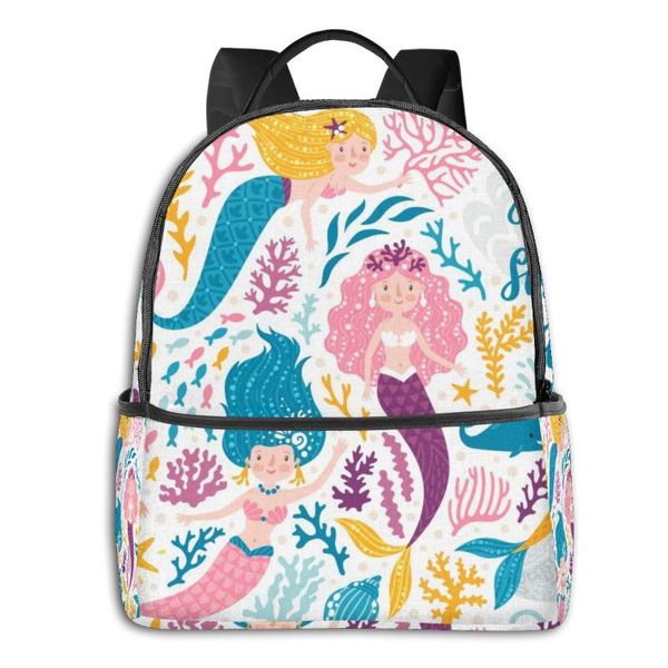 

backpack 2021 women men cute mermaids and sea plants trend teenager school bag couples back pack travel