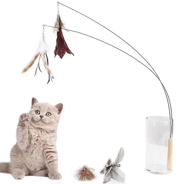 

cat toys s funny stick wood handle interactive pet toy fishing rod game wand feather supplies accessory