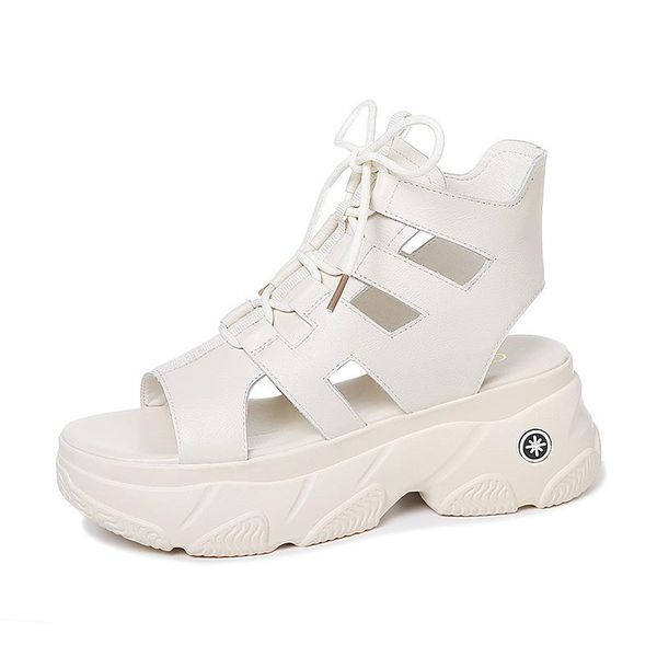 

sandals open-toe platform lace-up solid color women's shoes, Black