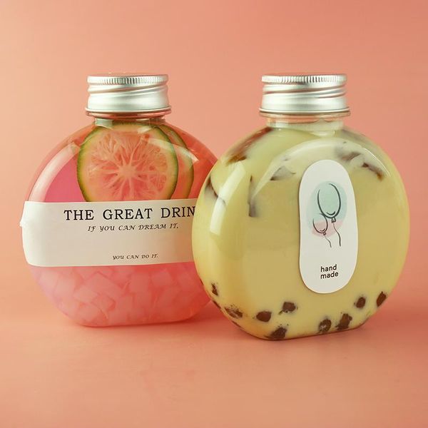 

disposable cups & straws 10pcs net red creative milk tea cup 300ml pet plastic beverage jucie ice coffee milkshake packaging with lids