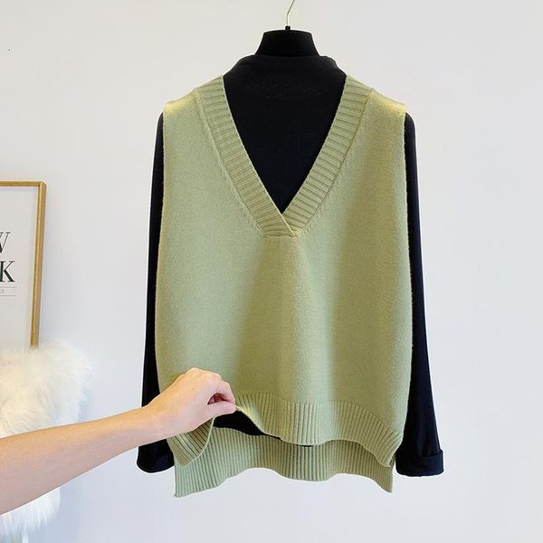 

women's sweaters spring and autumn style v-neck loose sweater vest jacket women's camisole outer wear sleeveless casual 88r1, White;black