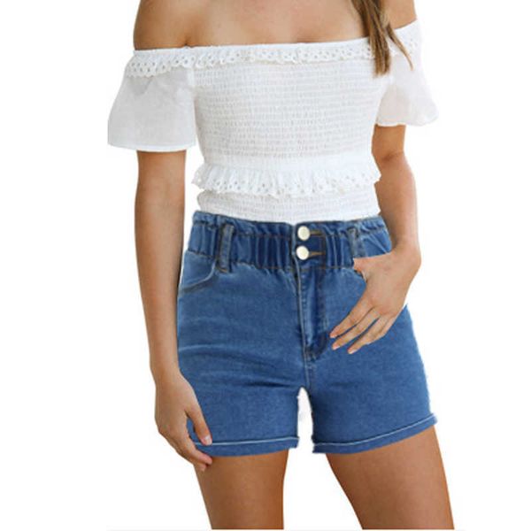 

jeans 2021 high waist elastic wide leg women's and shorts, Blue