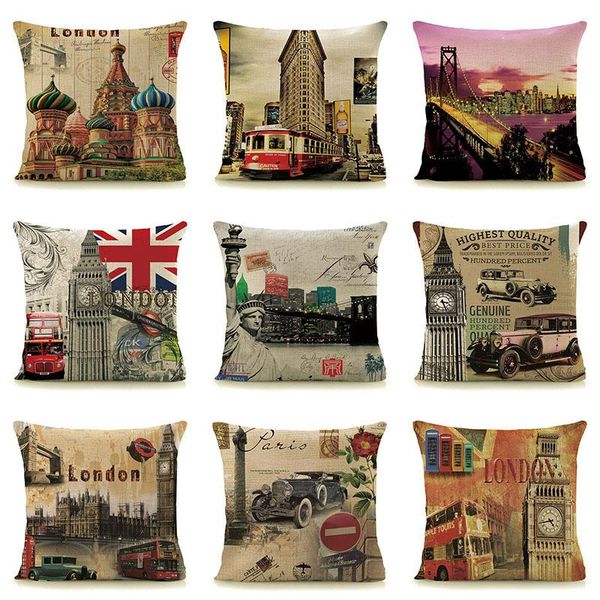 

cushion/decorative pillow london paris scenic cushion cover for sofa car chairs home decorative pillows vintage euro style square 45x45cm co