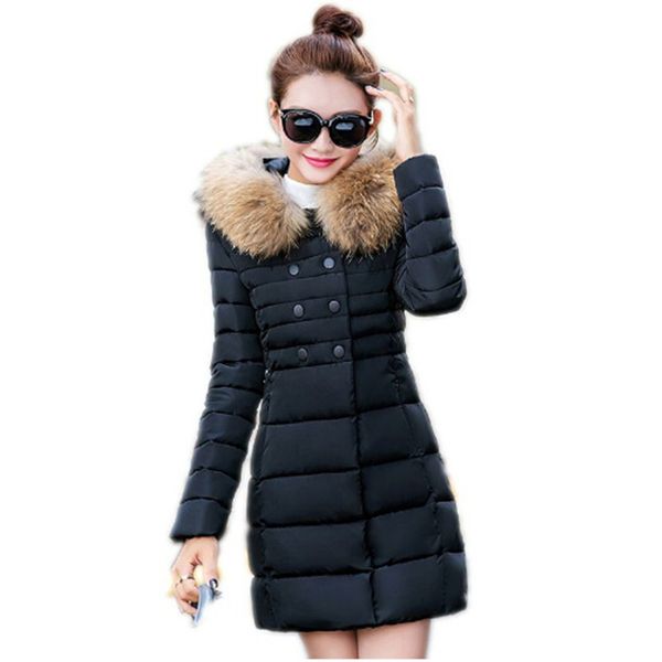 

ailooge 2017 new korean overcoat fashion down padded long paragraph slim solid coat women'scotton warm jacket parka, Black