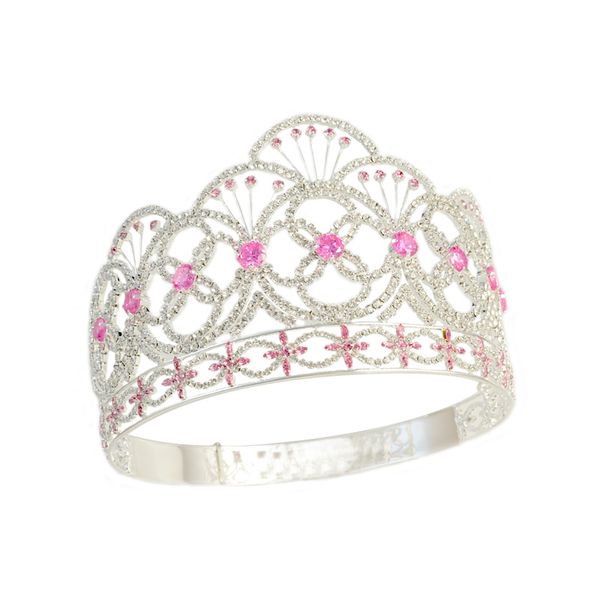 

crown miss teen usa pink colour cz stone rhinestone crystal adjustable headband bridal wedding hair jewelry tiaras pageant queen crown mo237, White;golden
