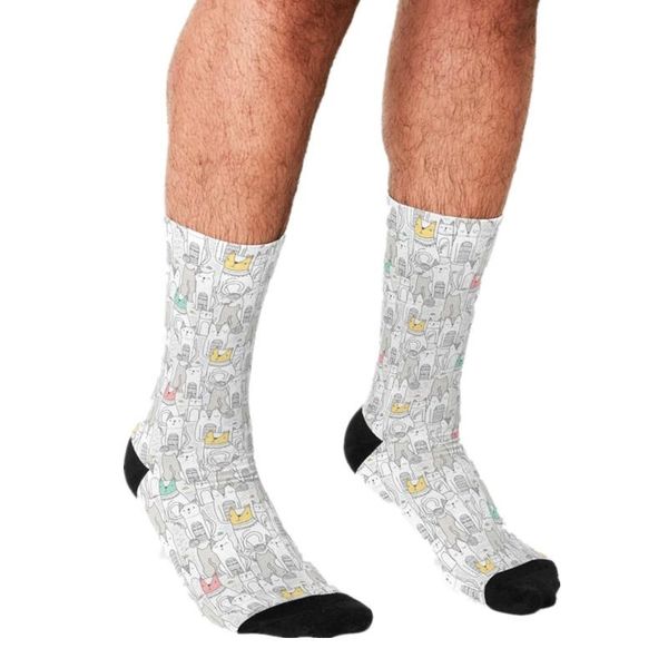 

men's socks funny men simple doodle cats pattern printed hip hop happy cute boys street style crazy novelty for, Black