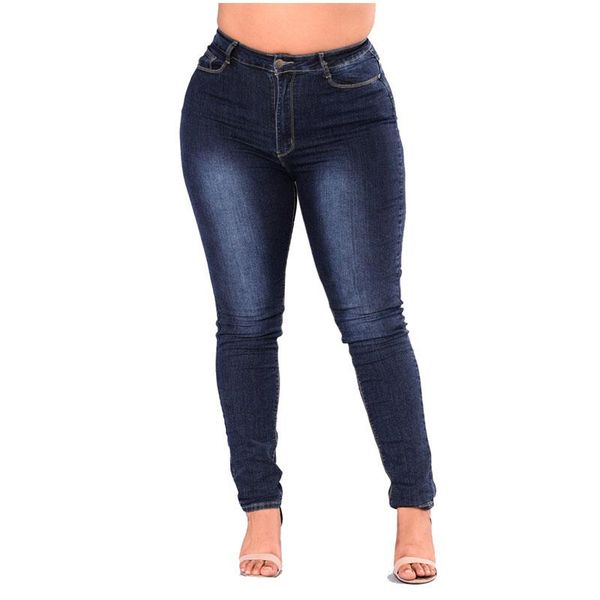 

women's jeans fashion high waist elastic washed white bleached solid color denim pants large size 2xl-7xl, Blue