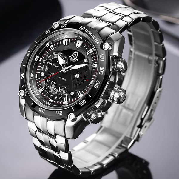 

wristwatches caino men sport watches luxury brand full steel fashion business waterproof analog quartz wrist watch male relogio masculin, Slivery;brown
