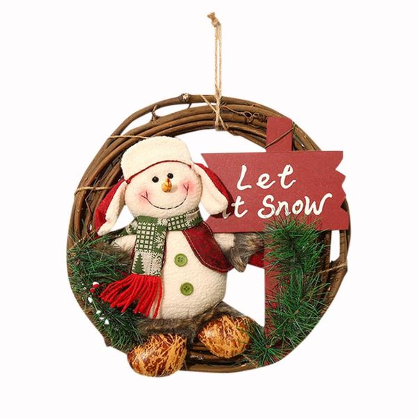 

christmas decoration rattan wreath diy elderly snowman elk hanging decor home door wedding garland party gift ornament decorative flowers &