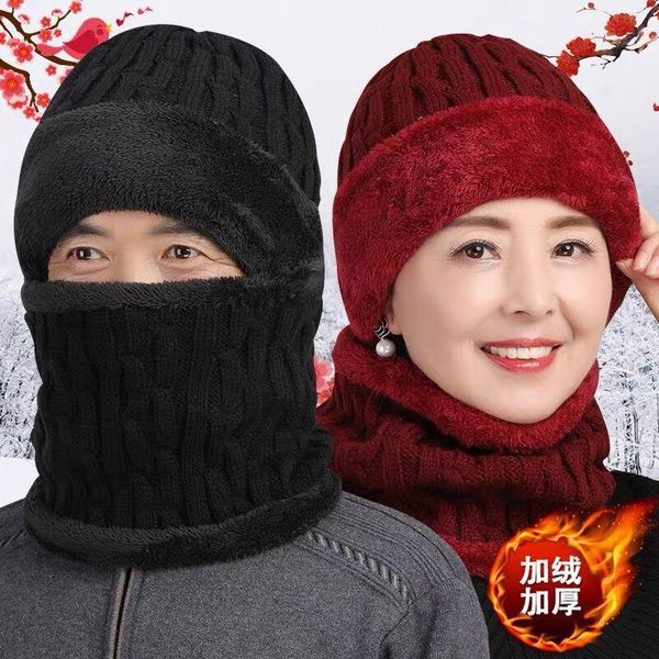 

beanies middle-aged and elderly hats winter plus velvet thickening hat mother's woolen copss warm caps