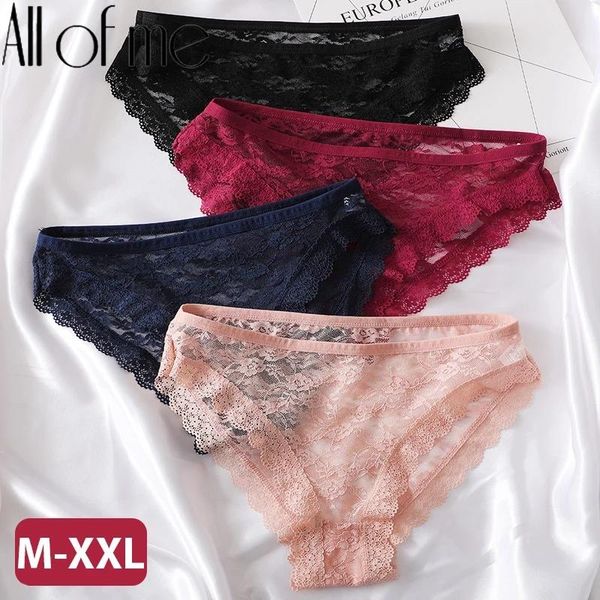

women's panties 3pcs/set perspective women underwear floral lace female lingerie briefs for woman intimate pantys plus size, Black;pink