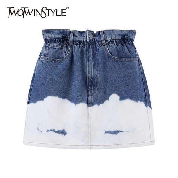 

hit color denim skirt for women high waist casual slim blue a line mini skirts female summer fashion clothing 210521, Black