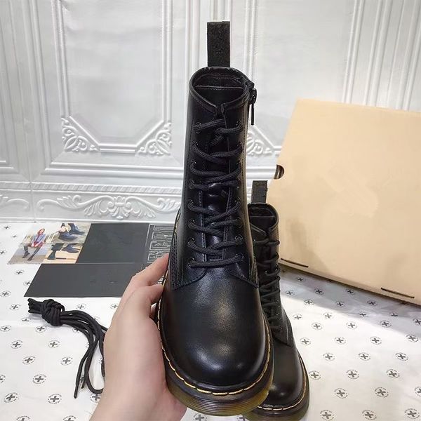

woman boot designers shoes kneeboots martinboots women fall cowskin flat heel rubber leather chirstmas halloween easter day round boots, Black