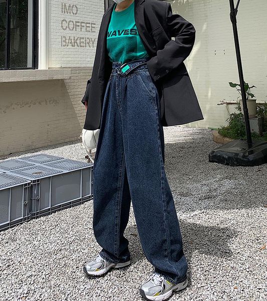 

women's jeans 2colors s-xl 2021 loose women high wiast wide leg streetwear trousers casual vintage straight mom denim pants womens(7878, Blue