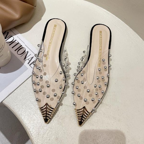 

sandals 2021 star style rivet transparent pvc high heel women fashion stilettos summer slippers size 35-39 wholesale, Black
