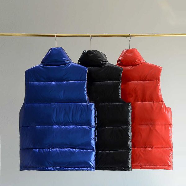 

autumn winter men's vest shiny solid color clothes stand-up collar white duck down couple casual jacket red black blue m-xxxl, Black;white