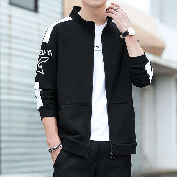 

fashion men's tracksuits youth brand loose sweater casual sportswear standing collar jacket in fall / winter, Gray