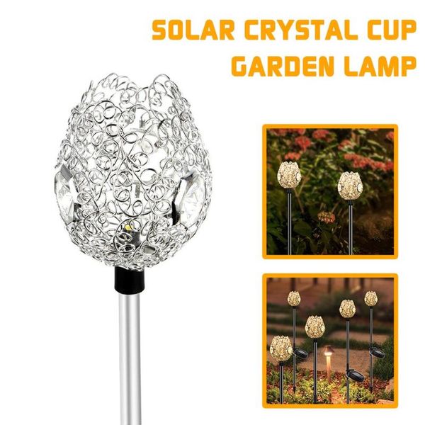 

downlights solar lawn light iron retro hollow crystal cup pole led outdoor lamp landscape decoration
