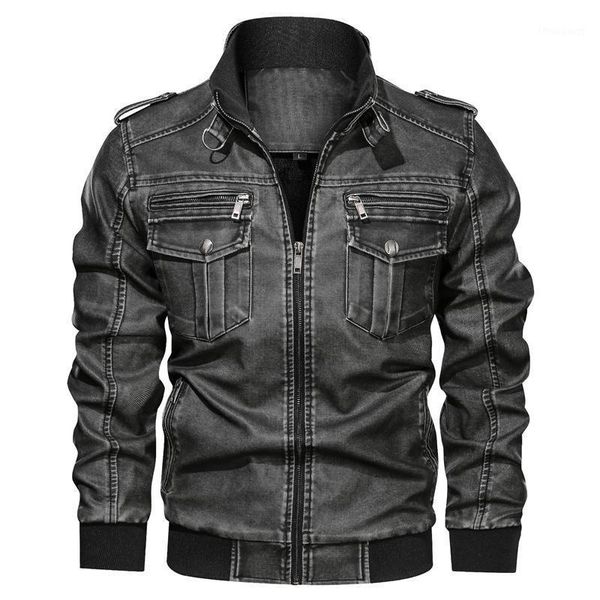 

men's jackets autumn washed retro motorcycle pu leather jacket large size loose multi-pocket outdoor warm clothing, Black;brown