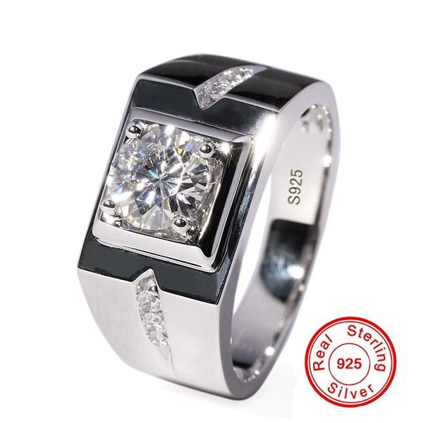 Anello maschile solitario 925 Sterling Silver 0.6ct Diamond CZ Diamant Gioielli di fidanzamento Anelli nuziali per uomo Anello da dito