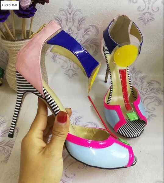 

summer women peep toe sandals party shoes multi color cute pvc stilettos ladies mix wedding shoe, Black