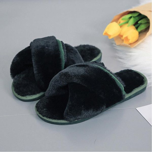 

2021autumn winter women's cute slippers indoor outdoor fashion mixed colors faux fur cotton ladies open-toed home shoes, Black