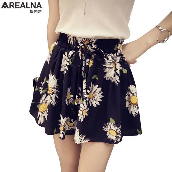 

women's shorts 2021 summer high waist floral skirt fashion bow chiffon female wide leg short pants plus size 4xl, White;black