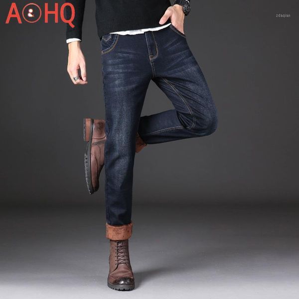 

men's jeans warm thick winter denim men slim fit classic vintage black blue overalls clothes big size 40 42