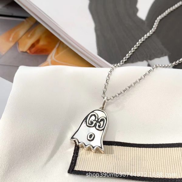 

design jewelry necklace ghost pendant glue enamel elf clavicle chain couple, Silver