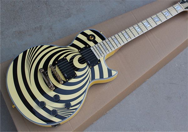 

zakk wylde bullseye custom shop electric guitar yellow black mahogany body maple fingerboard emg pickups golden hardware