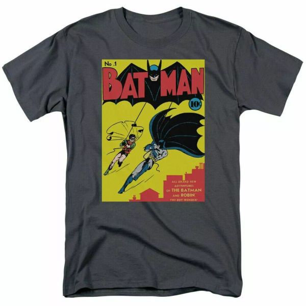 

DC Batman Batman First T Shirt Mens Licensed DC Comics Tee Charcoal, White;black