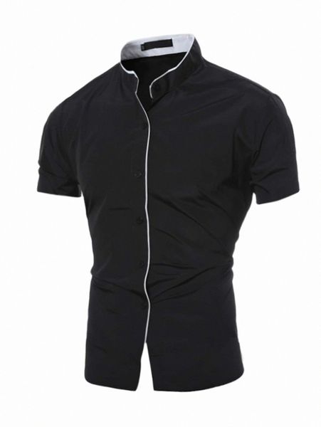 

men contrast binding shirt q3kt#, White;black