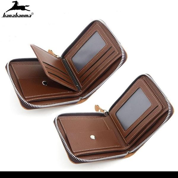 Fashion Zipper Men Wallet pequeno suporte curto para macho vintage mini bolsa com bolso de moeda carteiras portfel