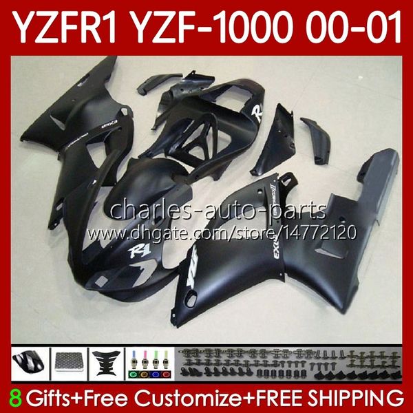Carrozzeria moto per YAMAHA YZF-R1 YZF1000 YZF R 1 1000 CC 00-03 Bodys Nero opaco 83No.55 YZF R1 1000CC 2000 2001 2002 2003 YZF-1000 YZFR1 00 01 02 03 Kit carenatura OEM