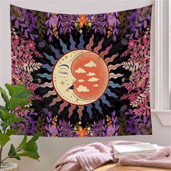 

psychedelic tapestry sun moon flower backlight forest mushroom tapestry wall hanging decoration wholesale