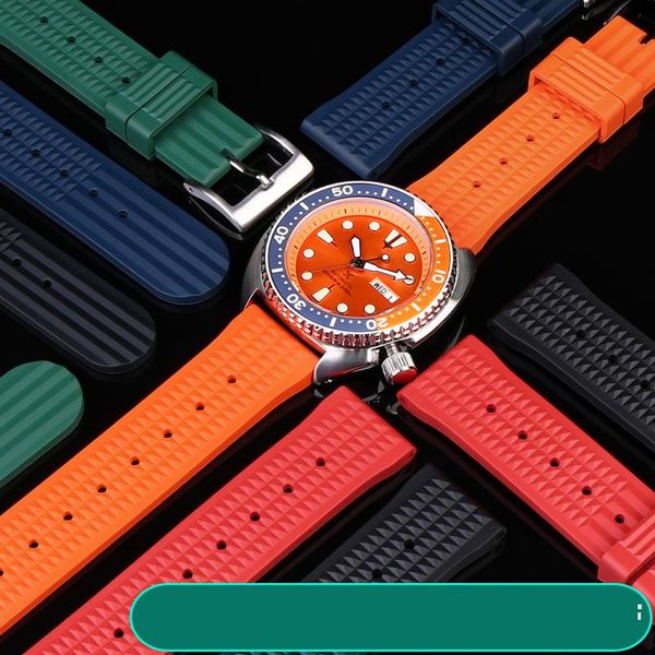 

watch bands 20mm 22mm tropical silicone rubber strap replacement for srp777j1 watchband diving waterproof bracelet, Black;brown