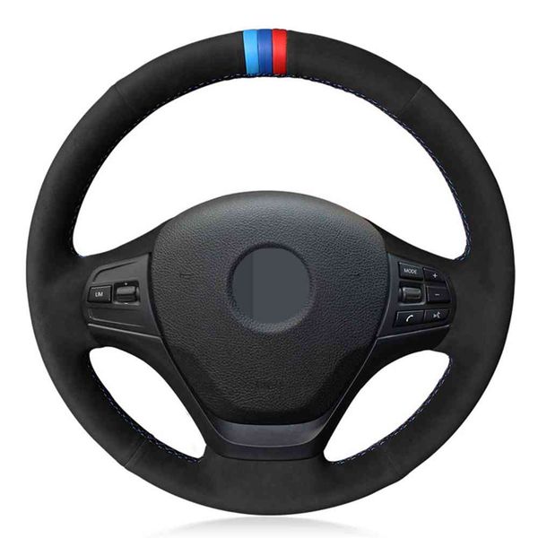 

car steering wheel cover hand-stitched black genuine leather suede for f30 f31 f34 f20 f21 f22 f23