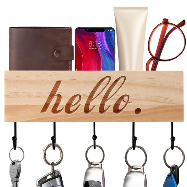 

hooks & rails unique text engraved wood sign wall key holder nordic fashion iron wooden wall-mounted decor storage rack for keychain