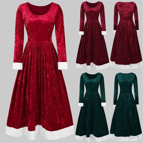 

casual dresses autumn summer women red velvet dress vintage elegant long sleeve large size lady party night dinner vestidos #z, Black;gray
