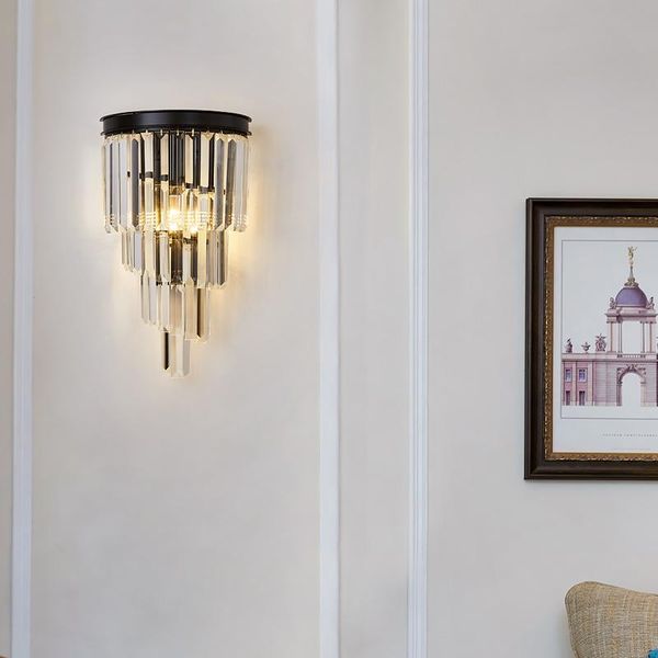 

wall lamp nordic luxurious crystal led black corridor aisle stair sconce light decoration for home living room bedroom bedside